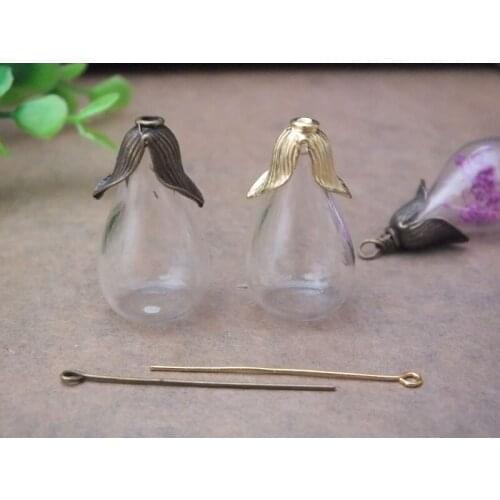 Free ship!! 28x18mm Light bulb shape glass globecute mini vase glass globe beads cap set glass vial pendant handmade jewelry