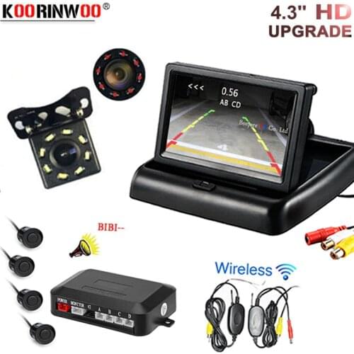 Koorinwoo Wireless Car Parking sensor 4 Alarm Digital Video System CCD HD Car Foldable Monitor with Rearview camera Kit Blind