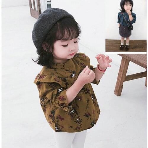 Brand Autumn Winter Children Girls Cute Ruffles Shirt Baby Girl Clothes Lovely Floral Ruffle Top Tees for Girls Kids Blouse 2-7Y