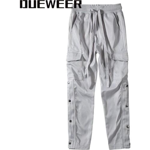 Dueweer Men White Sweatpants Hip Hop Velcro Strap Closure Urban Streetwear Kanye West Cargo Pants Vintage Overalls Trousers