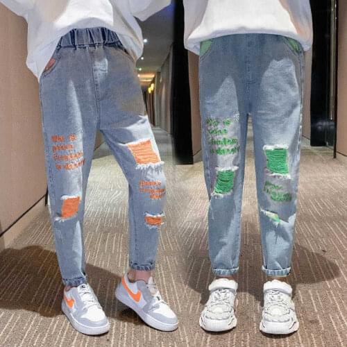 Girls Jeans autumn Solid Pleated Childrens Jeans Elastic Waist Kids Jeans Girl Casual Autumn Clothes For Girls 6 8 10 12 14