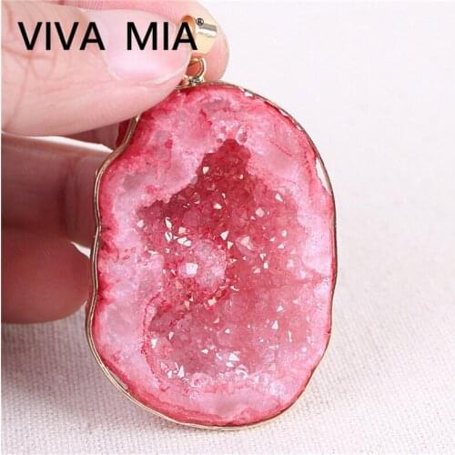 Geode Natural Stone Jewelry Gold Plating Crystal Pendant Ice Quartz Agates Necklace Green Agates Cut Charms Pendants
