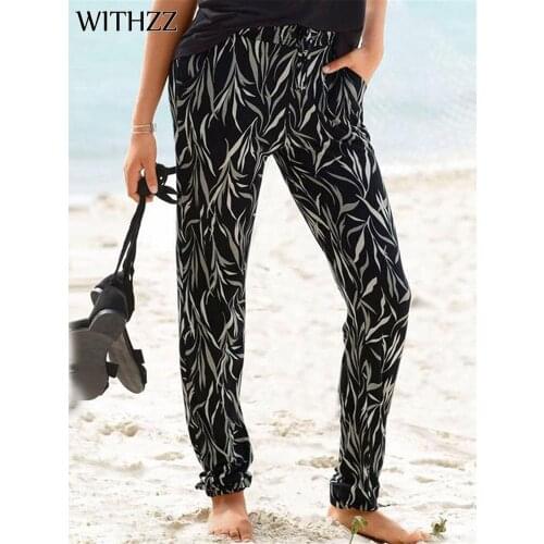 WITHZZ Summer Female High Waist Trousers Print Ladies Slim Thin Casual Pants