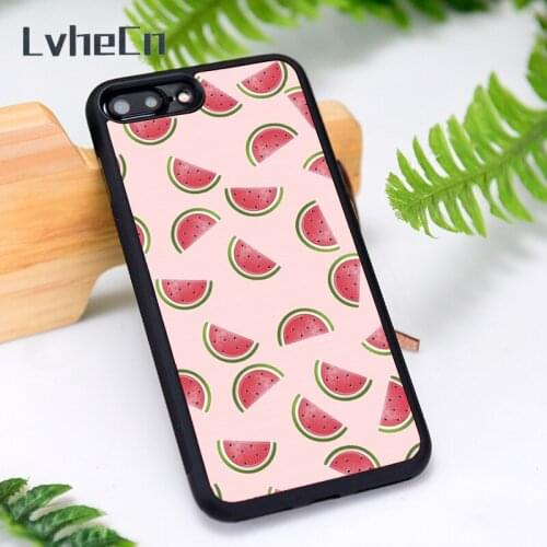 LvheCn Silicone Rubber Phone Case Cover for iPhone 6 6S 7 8 Plus X XS XR 11 12 Mini Pro Max Watermelon Painting