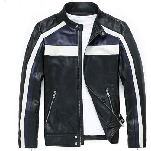Mens genuine youth leather jacket short casual first layer sheep leather mens jacket