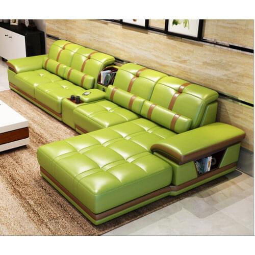 Living Room Sofa set furniture real genuine cow leather sofas bluetooth puff asiento muebles de sala canape L shape sofa cama