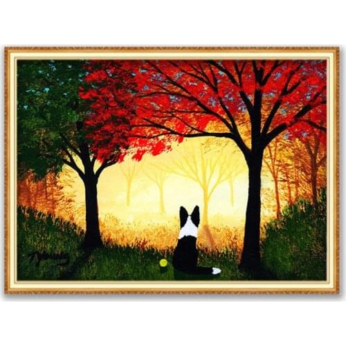 Animal Border Collie DIY 11CT Embroidery Cross Stitch Kits Craft Needlework Set Printed Canvas Cotton Thread Home Decoration
