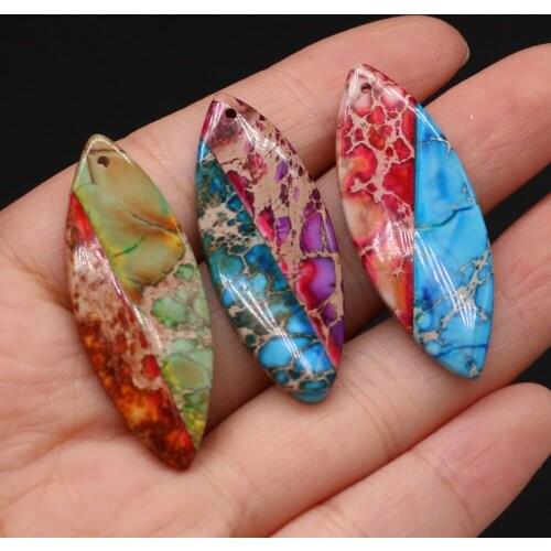 Natural Semi-precious Stone Emperor Stone Horse Eye Shape Pendant 16x40mm for Jewelry Making Necklaces Gift