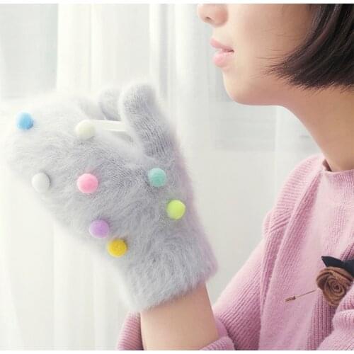Cheap Winter Gloves Women Colorful ball Rabbit Fur Gloves Fingerless Knitted Mittens Female warm Gloves