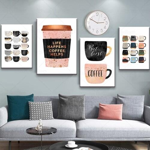But First Coffee Colorful Cups Coffee Kitchen Prints Poster Nordic Canvas Paintings Wall Art Pictures Living Room Home Decor