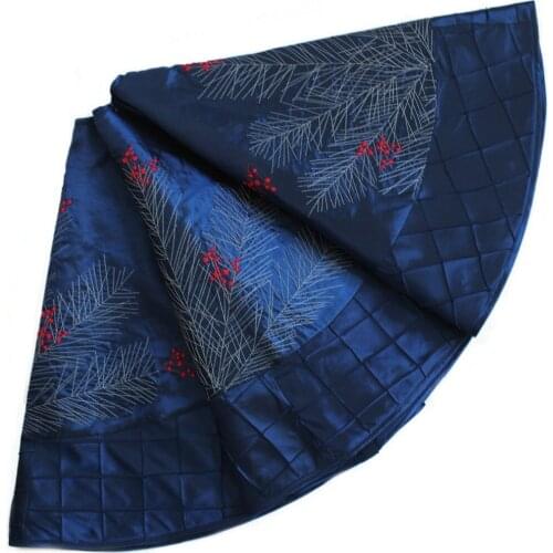 EXTRA LARGE faux silk berry embroidered deluxe Christmas tree skirt pintuck border BLUE P2739-1