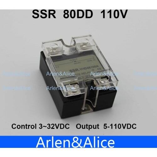 80DD SSR Control voltage 3~32VDC output 5~110VDC DC single phase DC solid state relay
