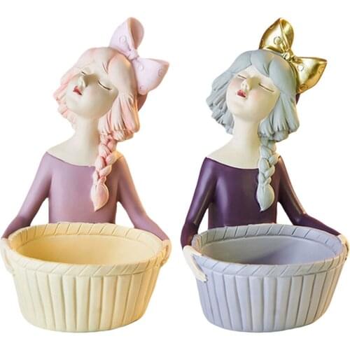 Resin Gorgeous Girl Sculpture Storage Basket Statue Home Bookshelf Ornament
