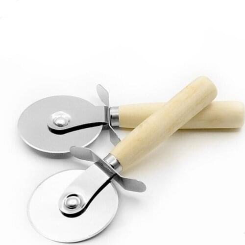 Stainless Steel Pizza Cutter With Wooden Handle Pizza Knife Cutter Pastry Pasta Dough Crimper Round Hob Kitchen Tools LX4616