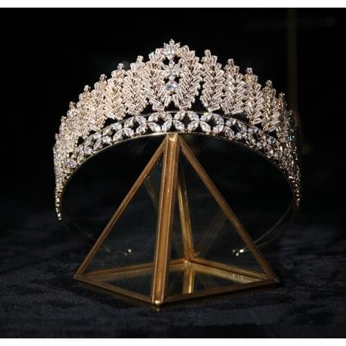 Luxury Golden Zircon Bridal Crown Wedding Tiaras Hair Ornament Bridemaid Hairbands Hair Jewelry Accessories HQ0084