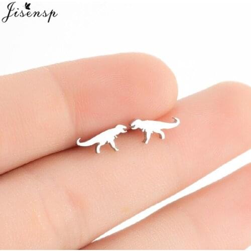 Cute Tyrannosaurus Stainless Steel Stud Earrings for Women Girls Punk Black Animal Dinosaur Earings Child Gift Pendientes Hombre