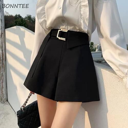 Shorts Women Summer Sashes Wide-leg High Waist Leisure Office Lady Elegant British Style Simple Trendy Female Ulzzang Chic Mujer