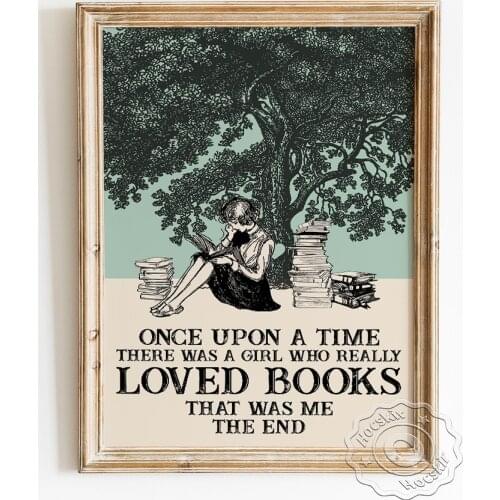 There Was A Girl Really Loved Books Art Poster, Reading Book Vintage Prints, Love Book Advocate Canvas Painting, Bookish Gifts