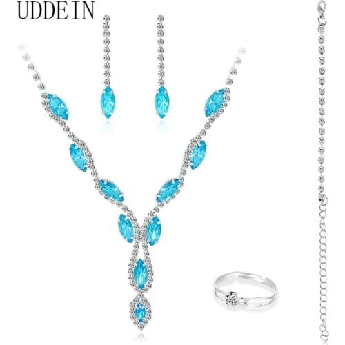 UDDEIN Blue Stone Bridal Wedding Jewelry Fashion Accessories Necklaces Bracelet Earrings Ring Sets For Women Indian Jewelry Sets