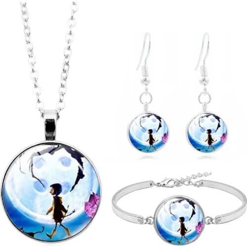 1Set New CORALINE Time Gem Necklace Earrings Bracelet Movie Coraline Pendants Ghost Mother Props Neil Gaiman Cosplay Ornaments