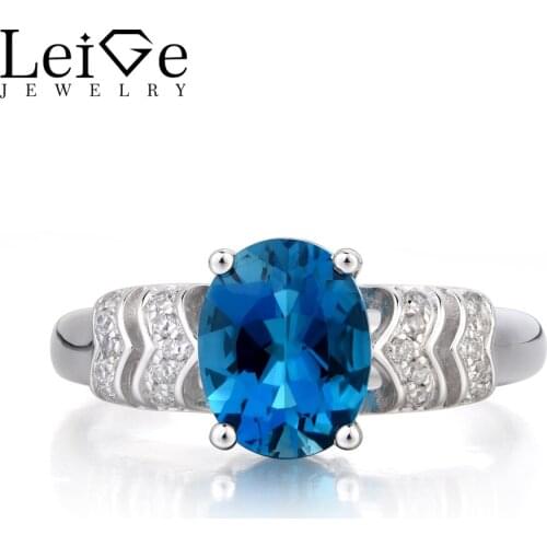 Leige Jewelry London Blue Topaz Ring Anniversary Ring November Birthstone Oval Cut Blue Gemstone Solid 925 Sterling Silver Ring