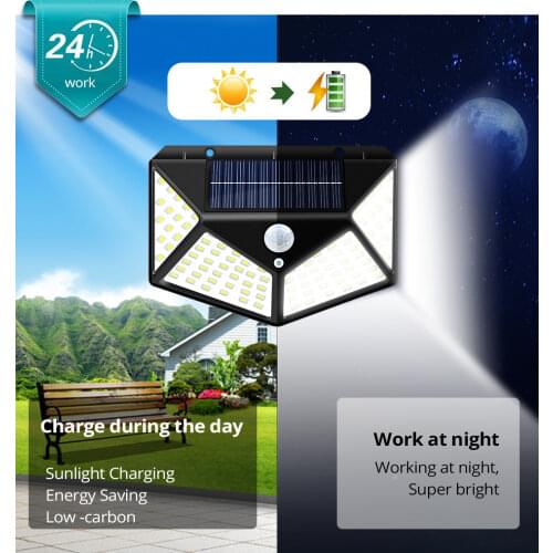 100 LEDs Solar Street Light Outdoor Wall Lamp PIR Motion Sensor Garden Fence Porch LED Solar Light luces solares para exterior