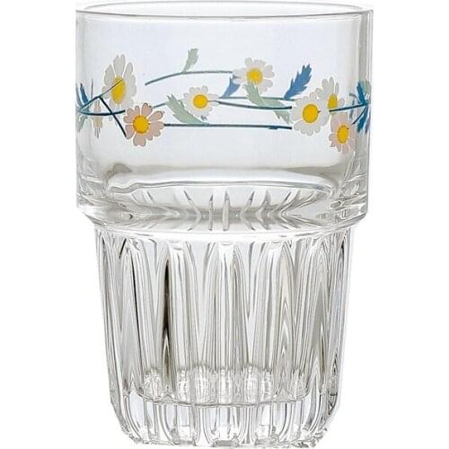 Japanese and Korean Wind Daisy Glass Fresh Ice Coffee Cup Juice Cola Milk Tea Cup Can Be Superimposed with Water Cup Drinkware