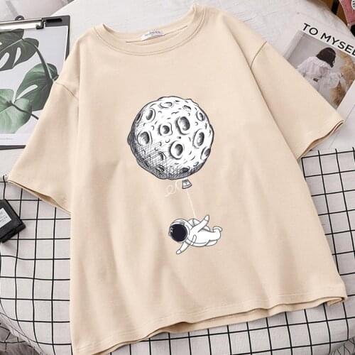 Women Astronaut Tumblr Ulzzang T Shirts Camisetas De Mujer Sleeve Tee 2021 Tops Roupas Femininas Harajuku Shirt Femme Vetement