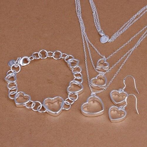 S149 925 Hot Selling Silver Color Jewelry Sets For Women Fashion Jewelry Set Flat Hollow Heart S149 /alcajcja Awuajoba