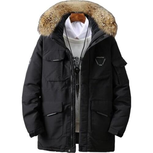Winter Men Fur Collar White Duck Thick Warm Skiing Jacket Down Coats Outdoor Windproof Camping Hiking Trekking Snowboard Parka