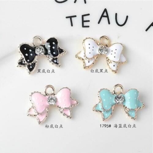 10pcs Korean alloy enamel pendant Spotted bowknot bow tie charms DIY earring jewelry accessories spot multi-color wholesale