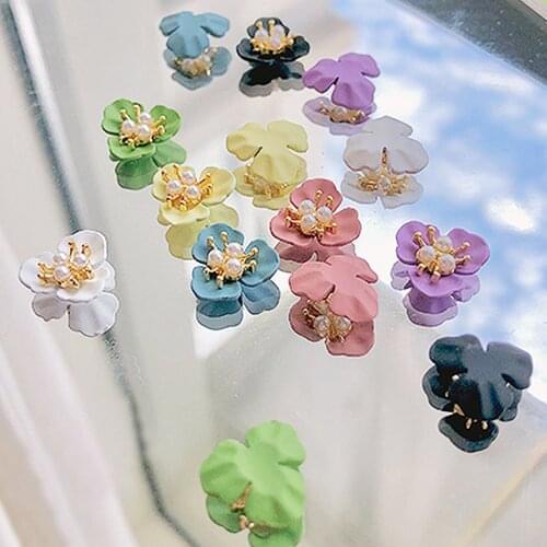 10pcs/lot 11.5*11.5mm(7 Colors) Nail Retro 3D Flower Accessories Jewelry Alloy Spray Paint Inlaid Pearl Nail Art Decorations KP5