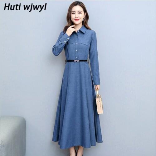 2021 Vintage Solid Cotton Linen Casual Midi Dresses Autumn Winter Plus Size Maxi Dress Women Bodycon Party Long Sleeve Vestidos