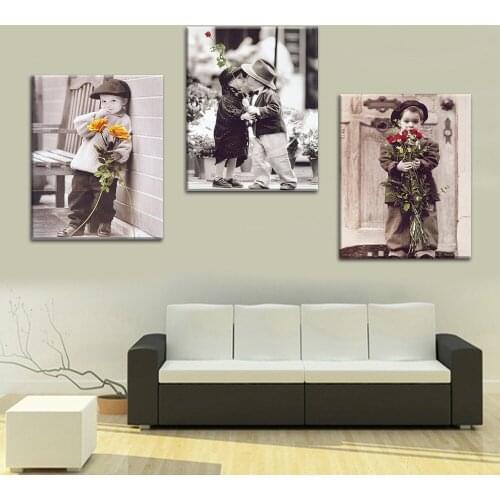 3 Panel BOY with Flower find Love Print Frameless Canvas Art Painting Home Decoration Modular Picture for Living Room Wall