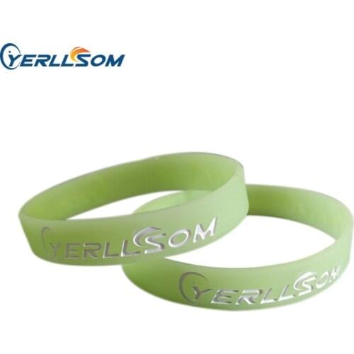 50pcs/Lot Trade Assurance high quality Glow in dark silicone bracelets with engrave and color filled writing for events D101801