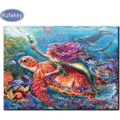 5D Diy diamond painting Mermaid aquarium square Rhinestone picture Mosaic embroidery with diamond cross stitch fantasy cartoon