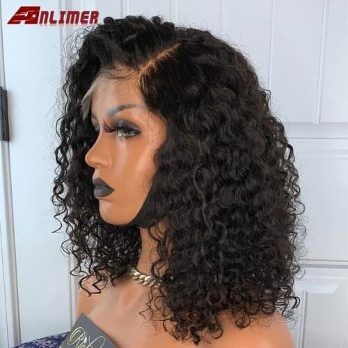 Afro Kinky Curly Human Hair Wigs Brazilian RemyShort Curly Bob 13x4 Lace Front Human Hair Wigs 250% Destiny Cheap Black Wigs