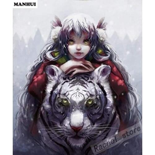 Diamond Embroidery Diy Diamond Painting Cross Stitch Kits Diamond Mosaic Girl and tiger Full Square Diamond Embroidery RS271
