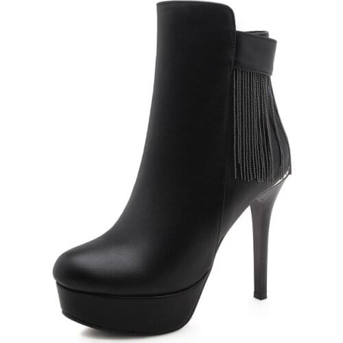 Big Size 9 10 11 boots women shoes ankle boots for women ladies boots shoes woman winter Thin heel waterproof table tassel