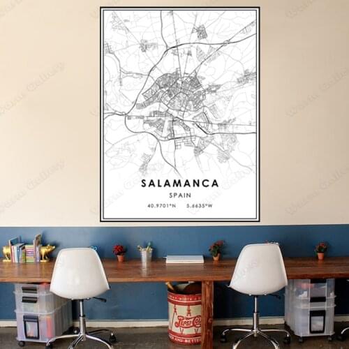 Black and White Spain City Map The Salamanca City Map Poster HD Print Wall Art Canvas Nordic Landscape Painting for Home Decor