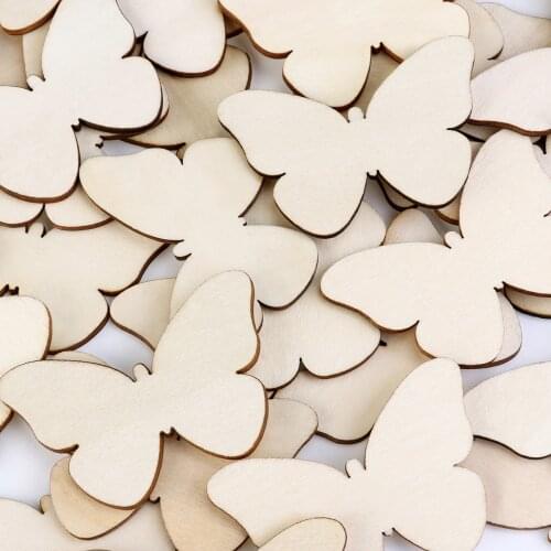 50pcs Mixed Size Wooden Butterfly Cutouts Craft Embellishment Gift Tag Wood Ornament for DIY Christmas Decoration
