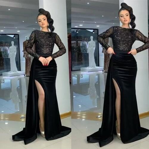 Elegant Lace Appliqued Split Sequins Nightgowns Robes Graceful Dress Custom Made Evening Dress