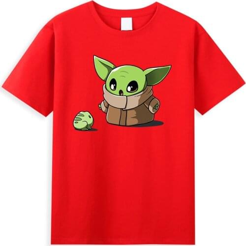 Kawaii Disney Baby Yoda T-shirt Cartoon Cotton Summer T Shirt Men Star Wars Mandalorian Mens Tops Short Sleeve Fashion T shirts
