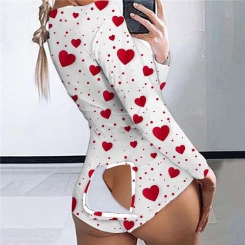 HIRIGIN 2021 Short Jumpsuits Pajamas Sleepwear Women Butt Flap Sexy Party Clubwear Mujer Lingerie Deep V-neck Buttons Up Rompers