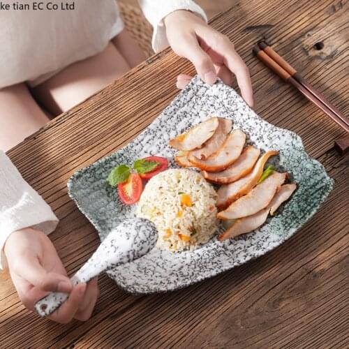 10 Inch Creative Retro Japanese Ceramic Plates Household Dinner Plate Hotel Restaurant Special Shaped Sushi Dessert Plate