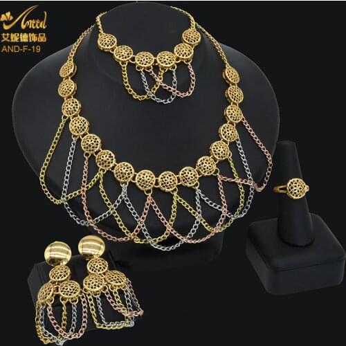 ANIID Necklace And Earrings Set Dubai Gold Jewelry For Women 24K Gold Filled Original Hawaiian Ethiopian Traditional Habesha
