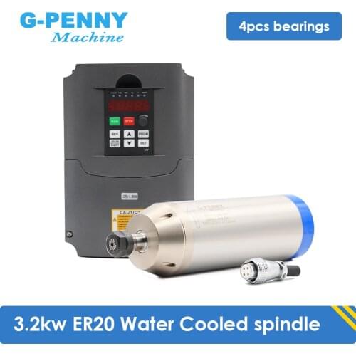 3.2kw ER20 water cooled spindle kit 3.0kw 4 pcs bearings 220v / 380v 0.01mm accuracy for wood engraving milling & 4kw Inverter