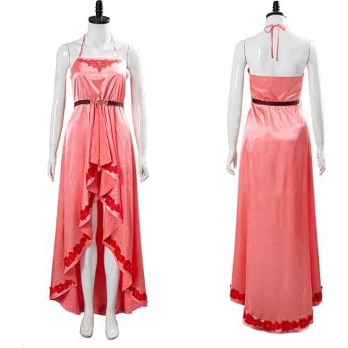 Final Fantasy VII7 Remake Cosplay Costume Aerith Wall Market, the Honeybee Inn Peach Pink Long Gown Dress For Girls Women