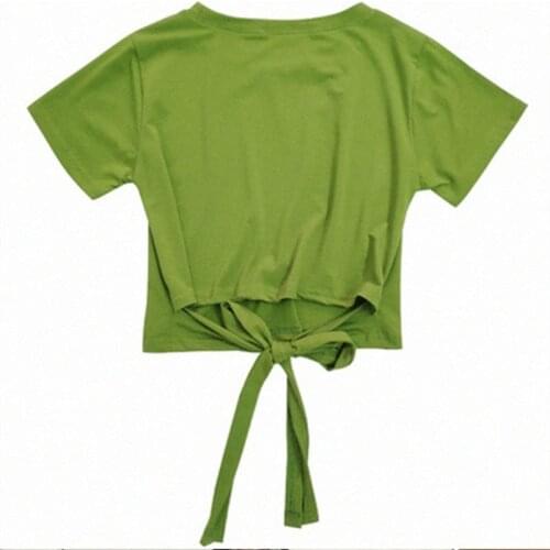 2021 Bow Backless Crop Top T-shirt Women Green Sexy Hollow Out Loose Copped Y2K Tee Shirt Femme T-shirts Woman Tops Korean