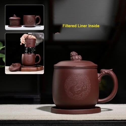 PINNY 430ML Dragon Seal Yixing Purple Clay Mugs Hand Made Liner Zisha Teacups Traditional Chinese Drinkware Cup